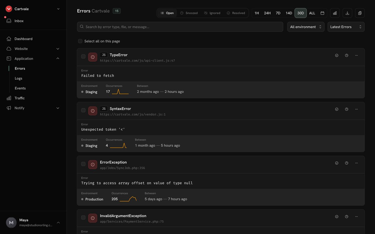Ranetrace Error monitoring for Laravel screenshot