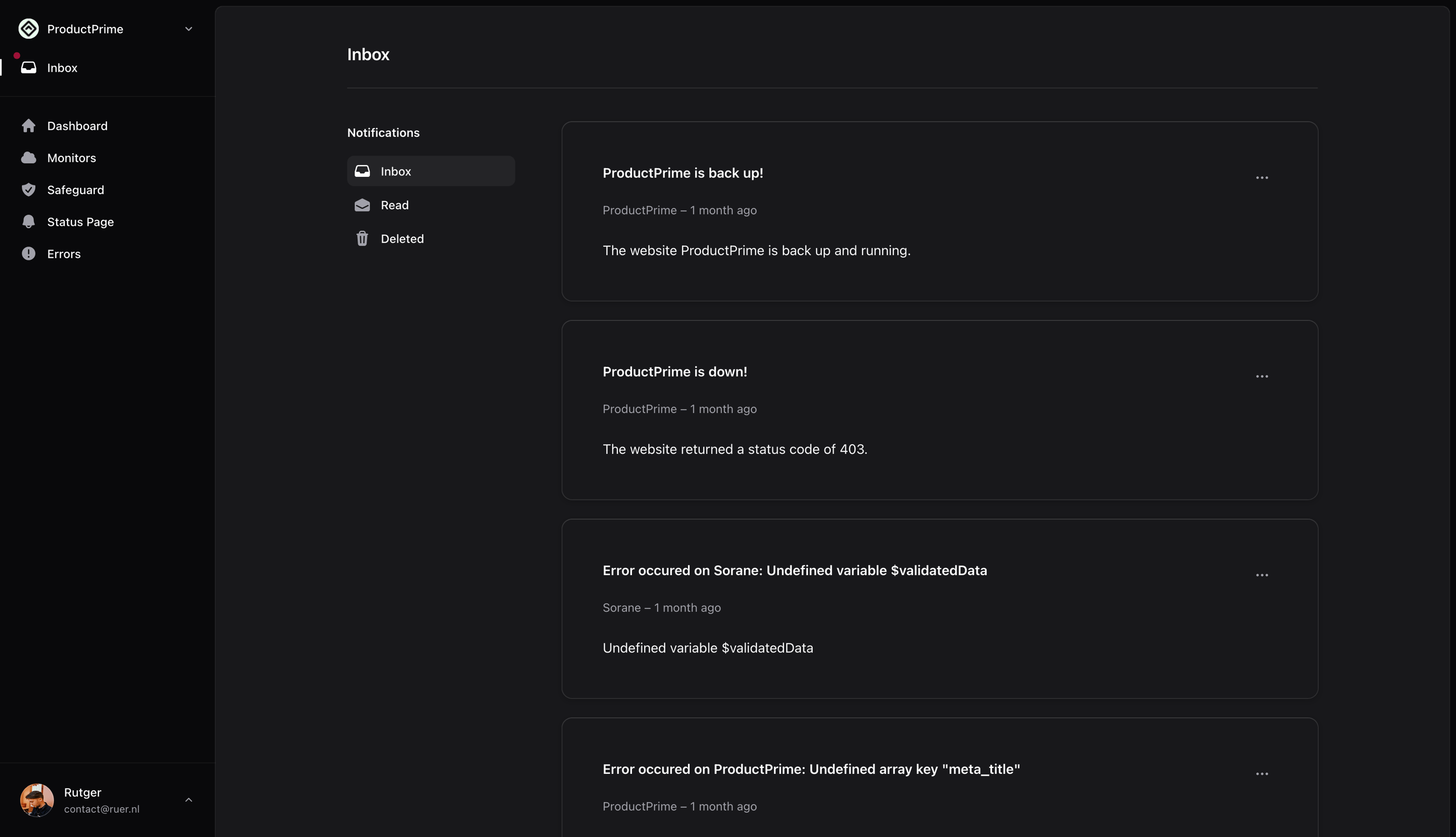 Ranetrace Instant alerts for uptime, errors & more screenshot